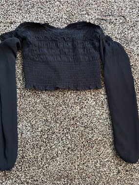 Abercrombie and Fitch Black Smocked Off-Shoulder Long Sleeve Top
